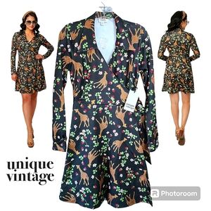 Unique Vintage Strawberry Giraffe Retro Animal Wrap Midi Dress Medium